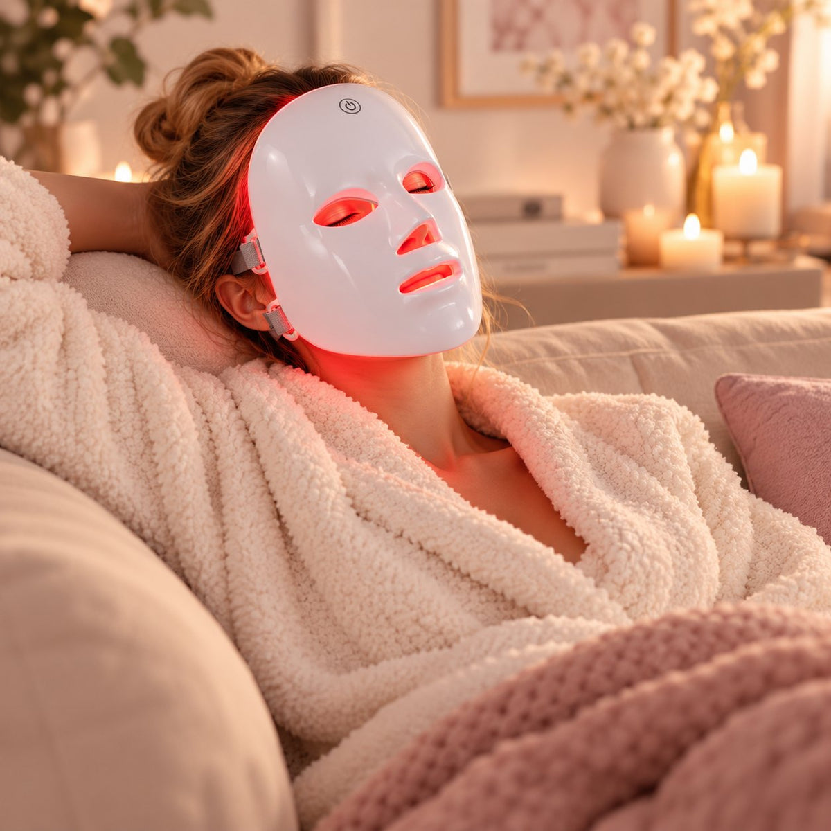 Večerní relax na gauči s LED maskou